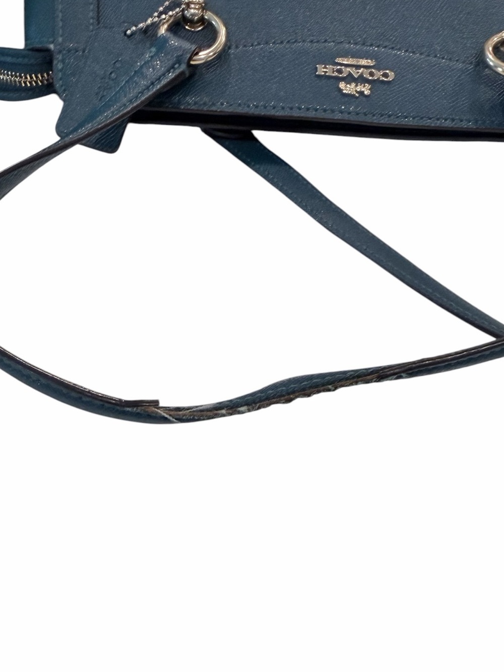 Coach Kailey Carryall Satchel Bag Purse in Teal Blue Green Crossgrain Leather - Picture 13 of 14